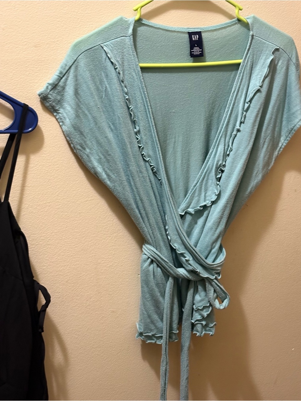 GAP Women's Mint Green Wrap Cardigan with Ruffle Trim